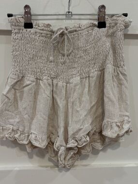Papermoon Cream Smocked High Waist Ruffle Shorts